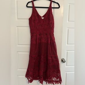 Red Lace Midi Dress